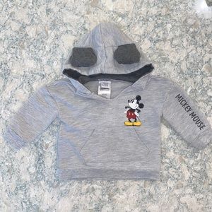 Disney Baby | Mickey Mouse | Gray Hoodie w/ Ears | 12 Months